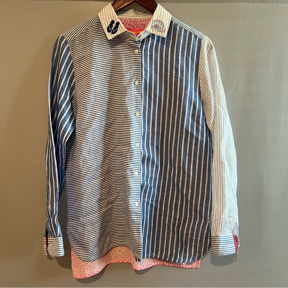 Vilagallo Dual-Striped Blue and White Shirt